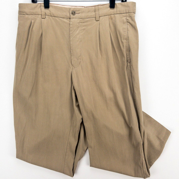 Tommy Bahama Other - Banana Republic Pleated Silk Blend Pants Men’s 34 Tan Relaxed Fit Straight Leg